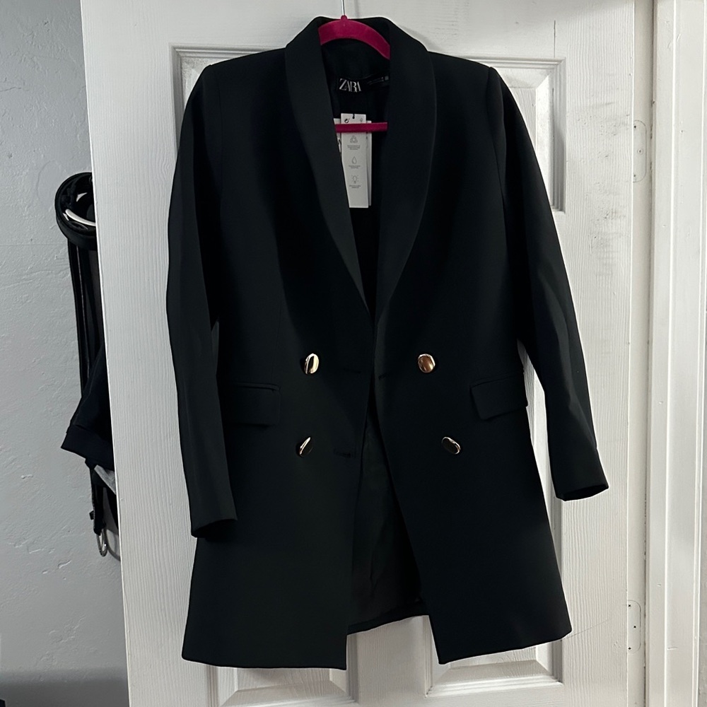 Zara Women's Black Double-Breasted Blazer Dress